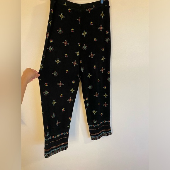 Softwear By Mark Singer Black Pants with Colorful Patterns elastic waist band L - Picture 1 of 9